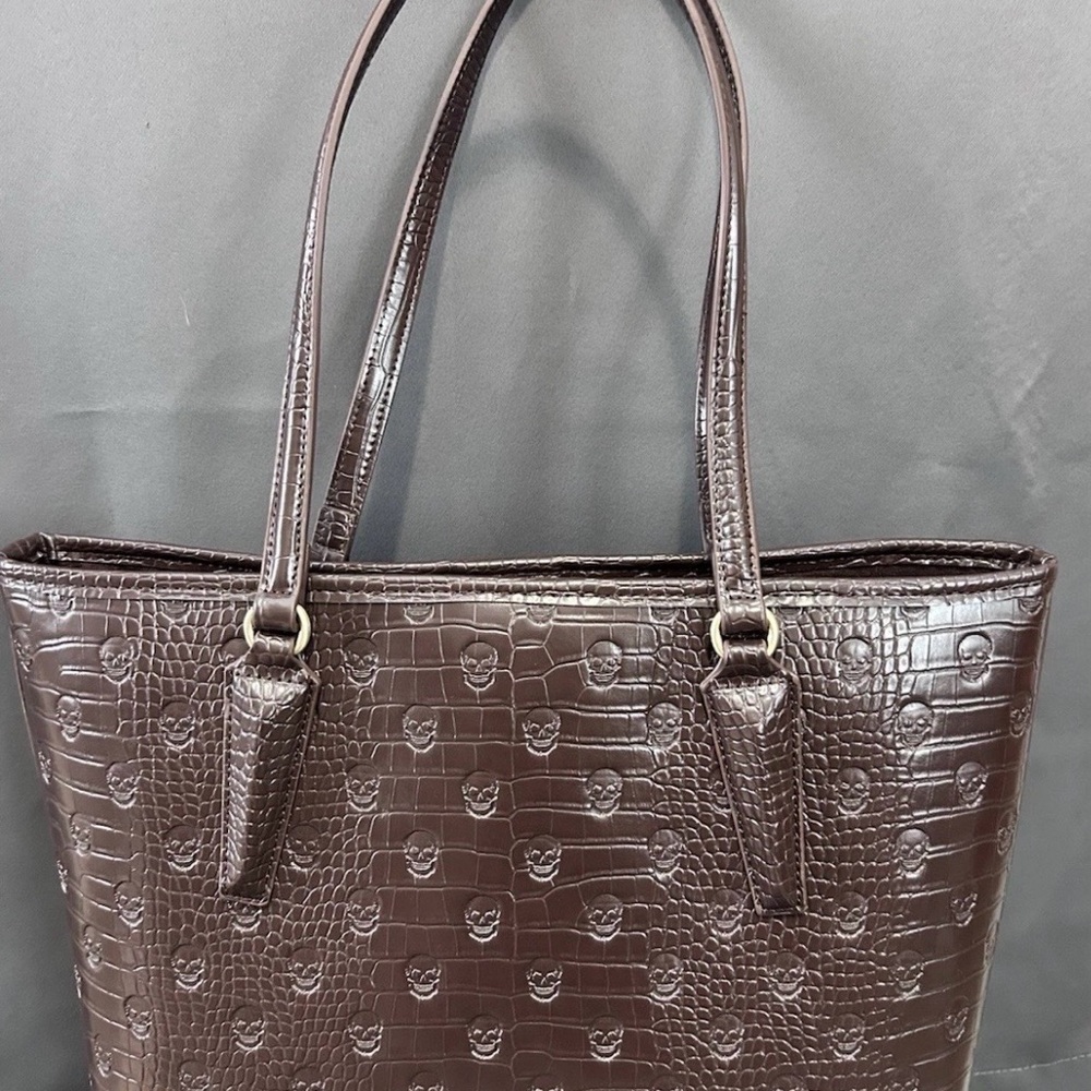 Betsey Johnson skull embossed Brown Tote handbag purse - Picture 3 of 3